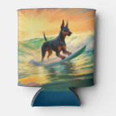 Doberman strand surfen schilderij blikjeskoeler (Voorkant)