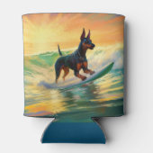 Doberman strand surfen schilderij blikjeskoeler (Achterkant)