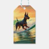 Doberman strand surfen schilderij cadeaulabel (Voorkant)