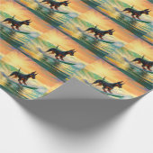 Doberman strand surfen schilderij cadeaupapier (Hoek)