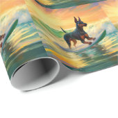Doberman strand surfen schilderij cadeaupapier (Rol Hoek)