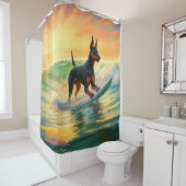 Doberman strand surfen schilderij douchegordijn (In situ)