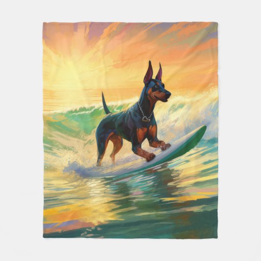 Doberman strand surfen schilderij fleece deken (Voorkant)