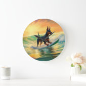 Doberman strand surfen schilderij grote klok (Huis)