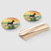 Doberman strand surfen schilderij handwaaier (Niet-gemonteerd)