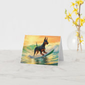 Doberman strand surfen schilderij kaart (Gele Bloem)