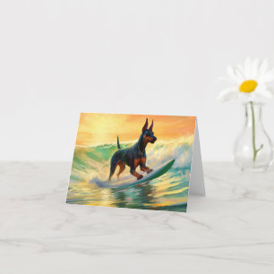 Doberman strand surfen schilderij kaart