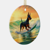 Doberman strand surfen schilderij keramisch ornament (Rechts)