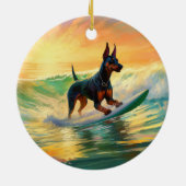 Doberman strand surfen schilderij keramisch ornament (Achterkant)
