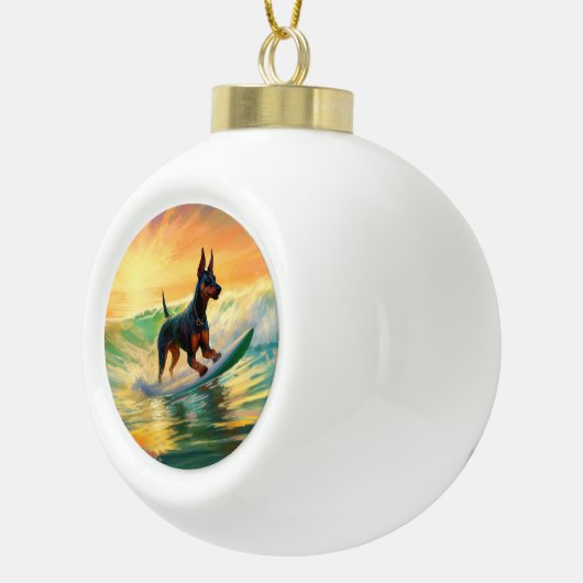Doberman strand surfen schilderij keramische bal ornament (Rechts)