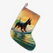 Doberman strand surfen schilderij kleine kerstsok (Voorkant (Hangend))