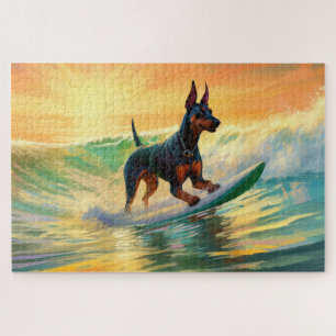Doberman strand surfen schilderij legpuzzel