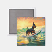 Doberman strand surfen schilderij magneet (Voorkant / Achterkant)