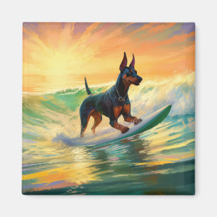 Doberman strand surfen schilderij magneet
