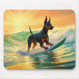 Doberman strand surfen schilderij muismat
