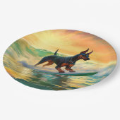 Doberman strand surfen schilderij papieren bordje (Gekanteld)