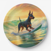 Doberman strand surfen schilderij papieren bordje (Voorkant)
