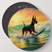 Doberman strand surfen schilderij ronde button 6,0 cm (Voorkant /achterkant)