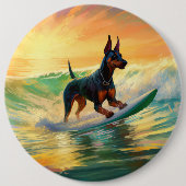Doberman strand surfen schilderij ronde button 6,0 cm (Voorkant)