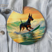 Doberman strand surfen schilderij ronde button 6,0 cm (In situ)