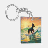Doberman strand surfen schilderij sleutelhanger (Voorkant Links)