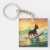 Doberman strand surfen schilderij sleutelhanger (Voorkant)