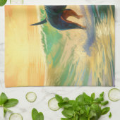 Doberman strand surfen schilderij theedoek (Gevouwen)