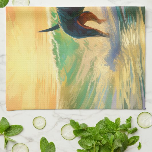 Doberman strand surfen schilderij theedoek (Gevouwen)