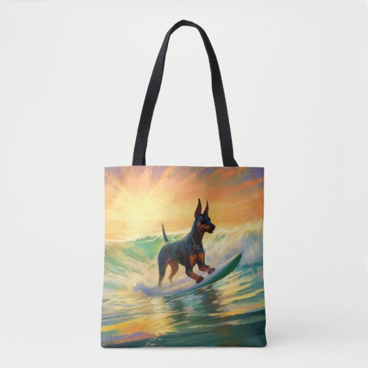 Doberman strand surfen schilderij tote bag (Voorkant)