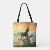 Doberman strand surfen schilderij tote bag (Achterkant)