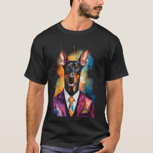 Doberman Suit Hond Kleurrijke Grappige Dierenkunst T-shirt