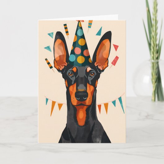 Doberman verjaardagsfeest Wenskaart Bedankkaart (Voorkant)