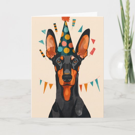 Doberman verjaardagsfeest Wenskaart Kaart (Voorkant)