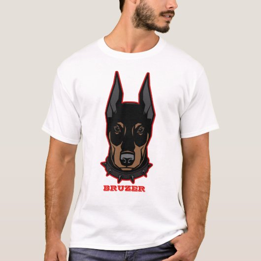 Doberman voegt naam Mascot-Mannen toe T-shirt (Voorkant)