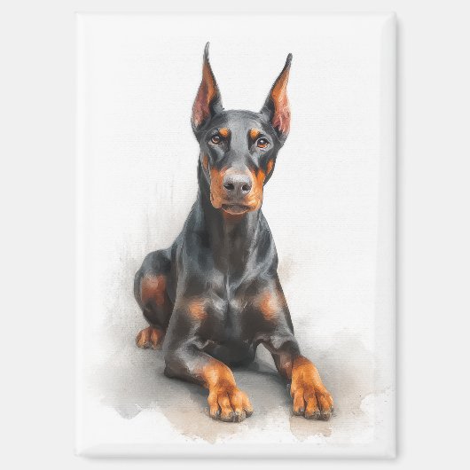 Doberman Watercolor Art Magneet (Voorkant)