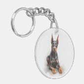 Doberman Watercolor Art Sleutelhanger (Voorkant Links)