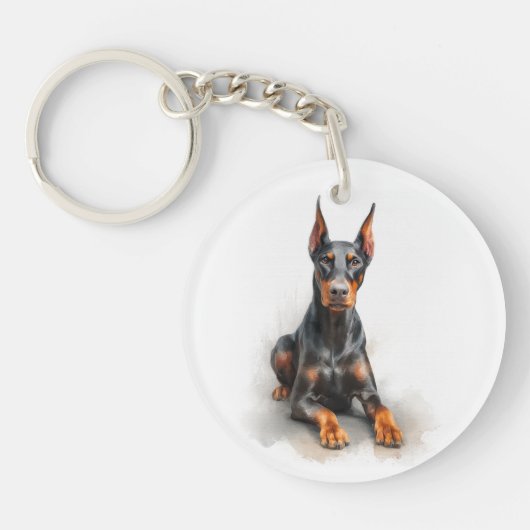 Doberman Watercolor Art Sleutelhanger (Voorkant)