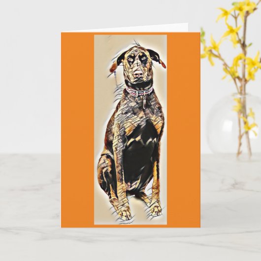 Doberman wenskaart kaart (Gele Bloem)