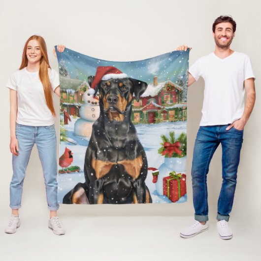 Doberman Winter Wonderland Christmas Joy Fleece Deken (In situ)