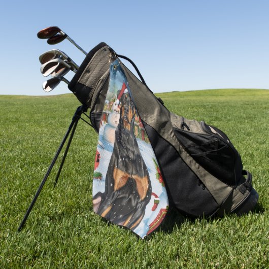 Doberman Winter Wonderland Christmas Joy Golfhanddoek (Groen)