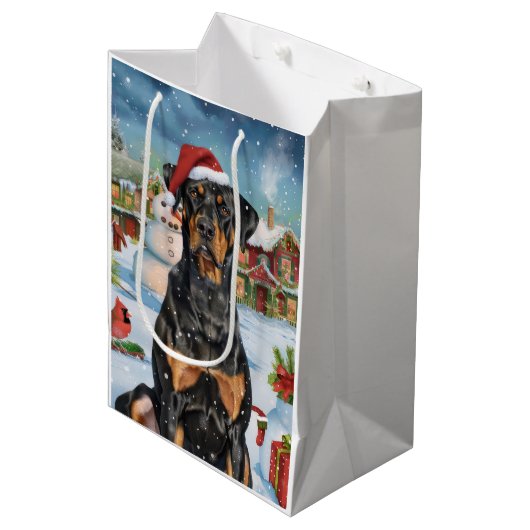 Doberman Winter Wonderland Christmas Joy Medium Cadeauzakje (Voorkant Gekanteld)