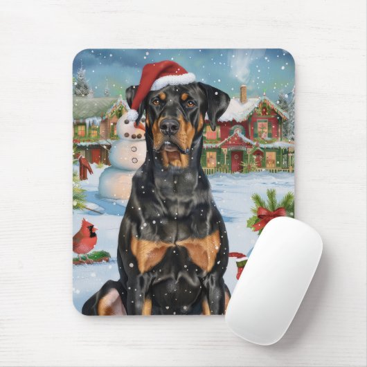 Doberman Winter Wonderland Christmas Joy Muismat (Met muis)