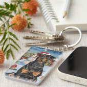 Doberman Winter Wonderland Christmas Joy Sleutelhanger (Voorkant Rechts)