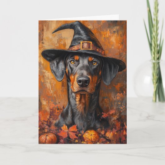 Doberman Witch Halloween Feestdagen Kaart (Voorkant)