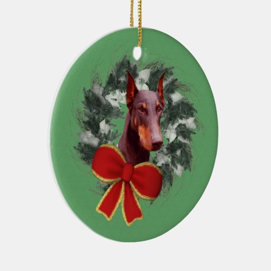 Doberman Wreath Holiday Dog Ornament (Rechts)