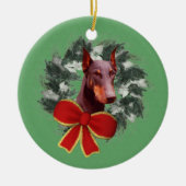 Doberman Wreath Holiday Dog Ornament (Voorkant)