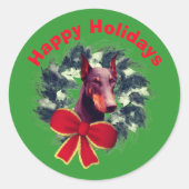 Doberman Wreath Kerstfeestdag Ronde Sticker (Voorkant)