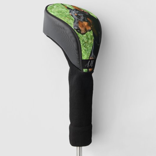Dobermand Pinscher-hond monogrammen golfafdekking Golfheadcover (Schuin)