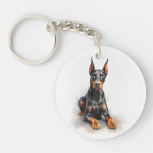 Dobermann Aquarel Kunst Sleutelhanger