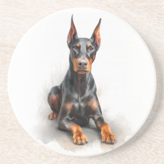 Dobermann Aquarel Kunst Zandsteen Onderzetter (Voorkant)